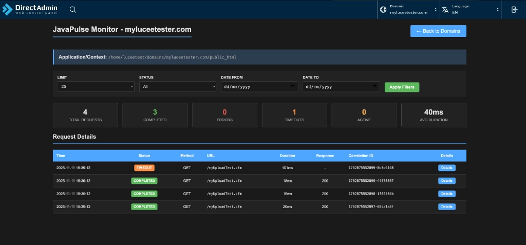CFManager for DirectAdmin with JavaPulse Monitoring