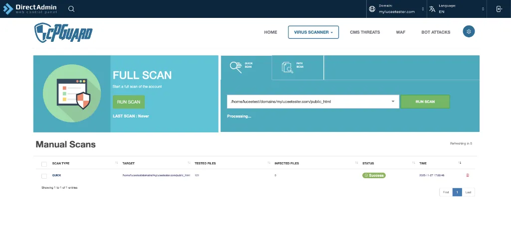 CPGuard within DirectAdmin